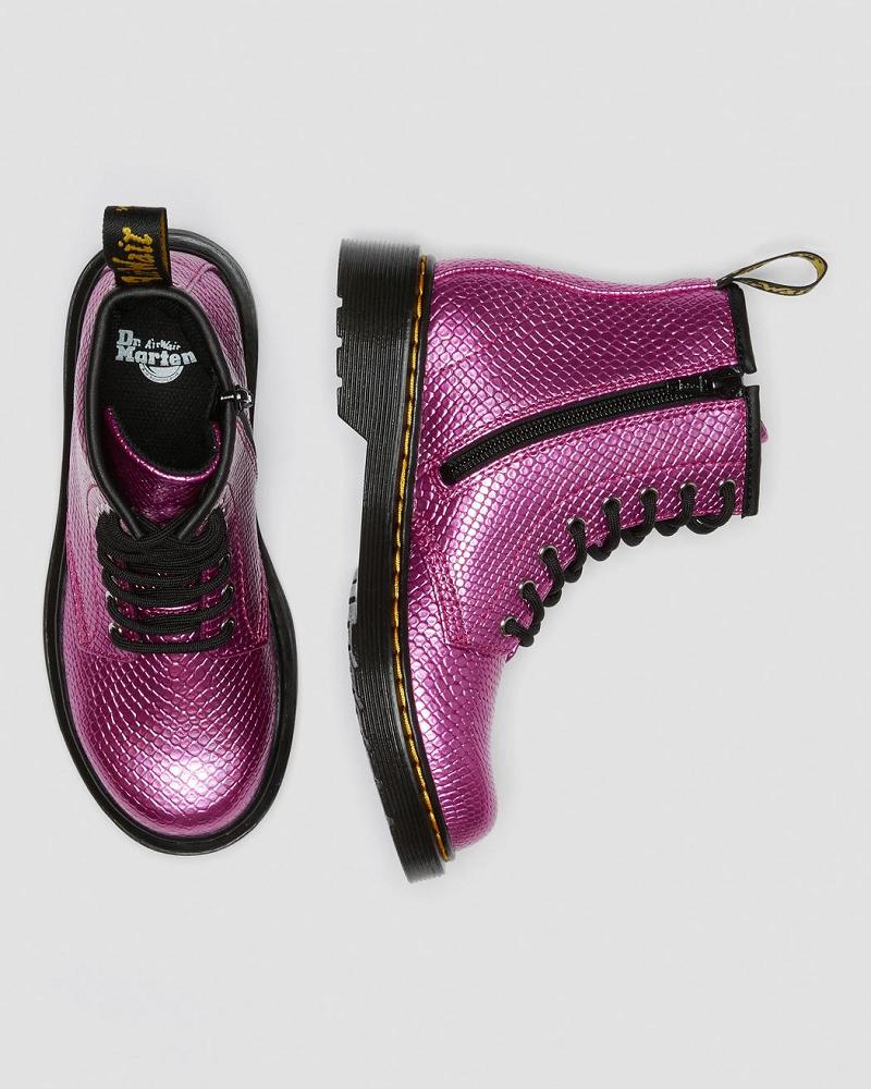 Kids' Dr Martens Junior 1460 Reptile Emboss Lace Up Boots Pink | AU 688QMA